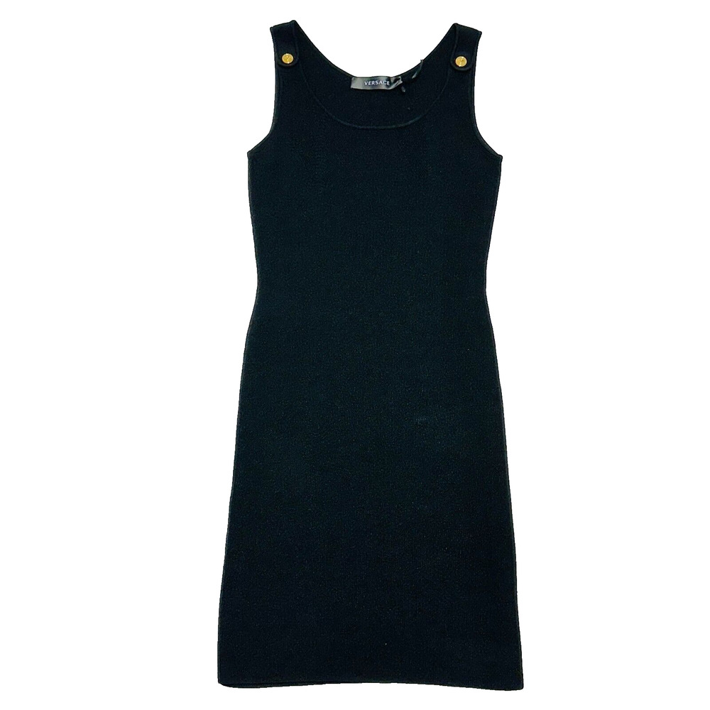 Versace Medusa Ribbed Knit Mini Dress IT 38/ US 2 Black Scoop-Neck NWT $1500
